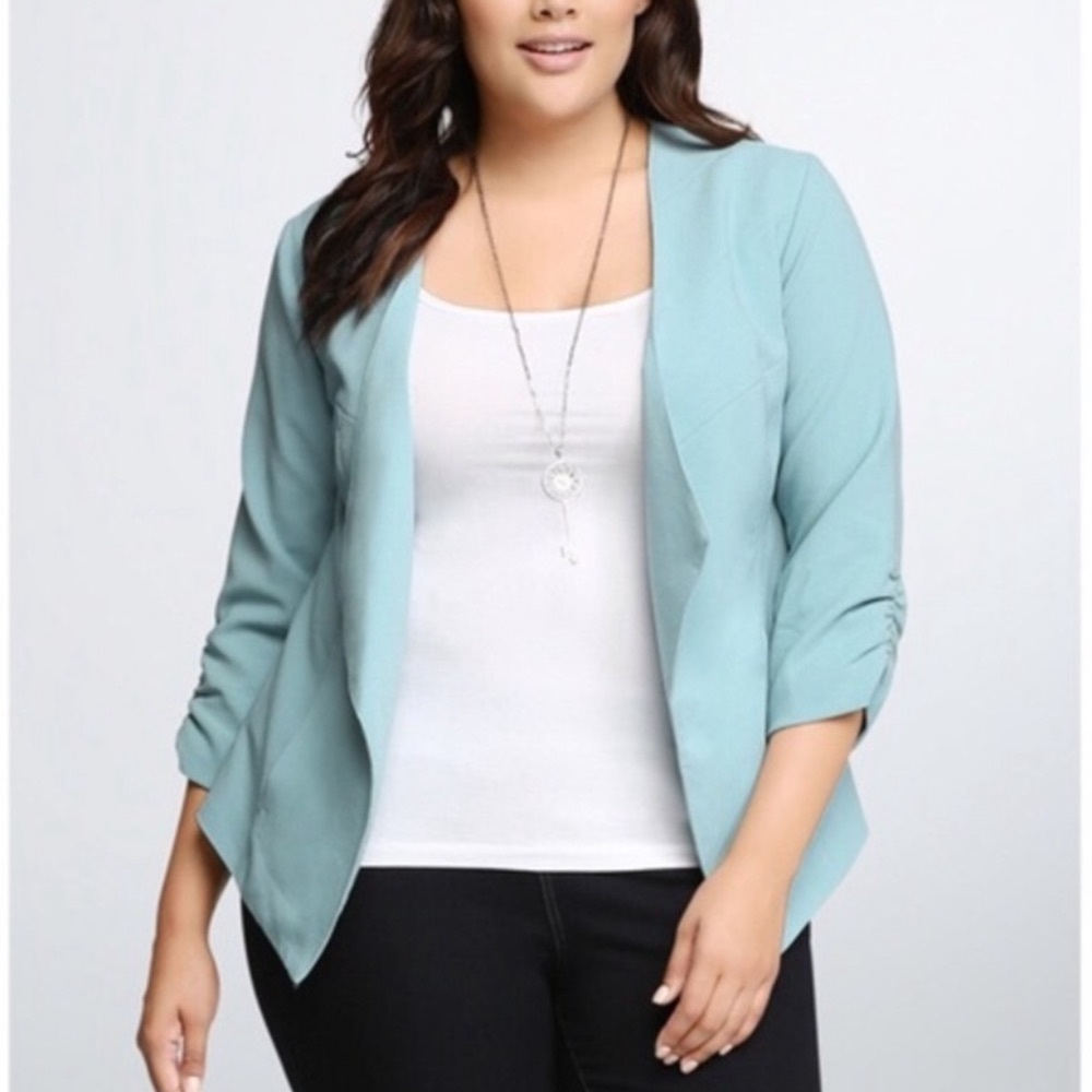 Torrid Drape Open Front Blazer Cut Away Blue size 2x